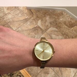 Michael Kors Gold-Tone Watch with Brown Strap